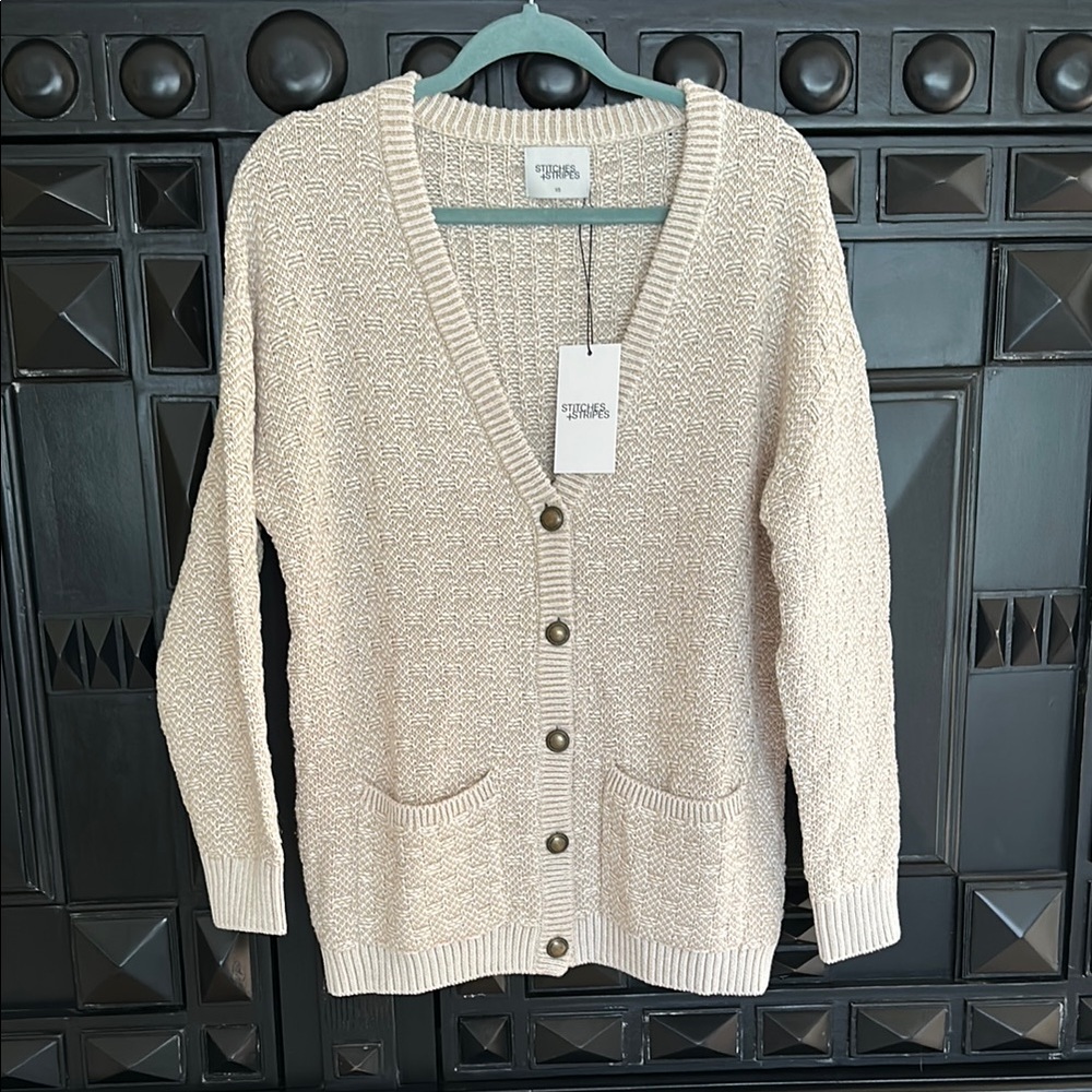 NWT Stitches + Stripes Woven Cotton Button-Up Sweater Cardigan XS